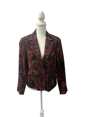 Coldwater Creek Black Multicolor Floral Plaid Blazer Jacket Petite 8 Pockets